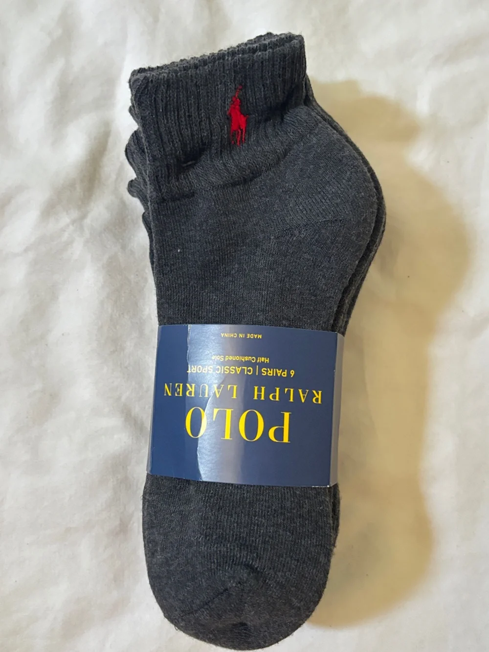 Polo Ralph Lauren Men’s 6 Pair Low Cut Sport Socks Charcoal Gray Red Logo New
